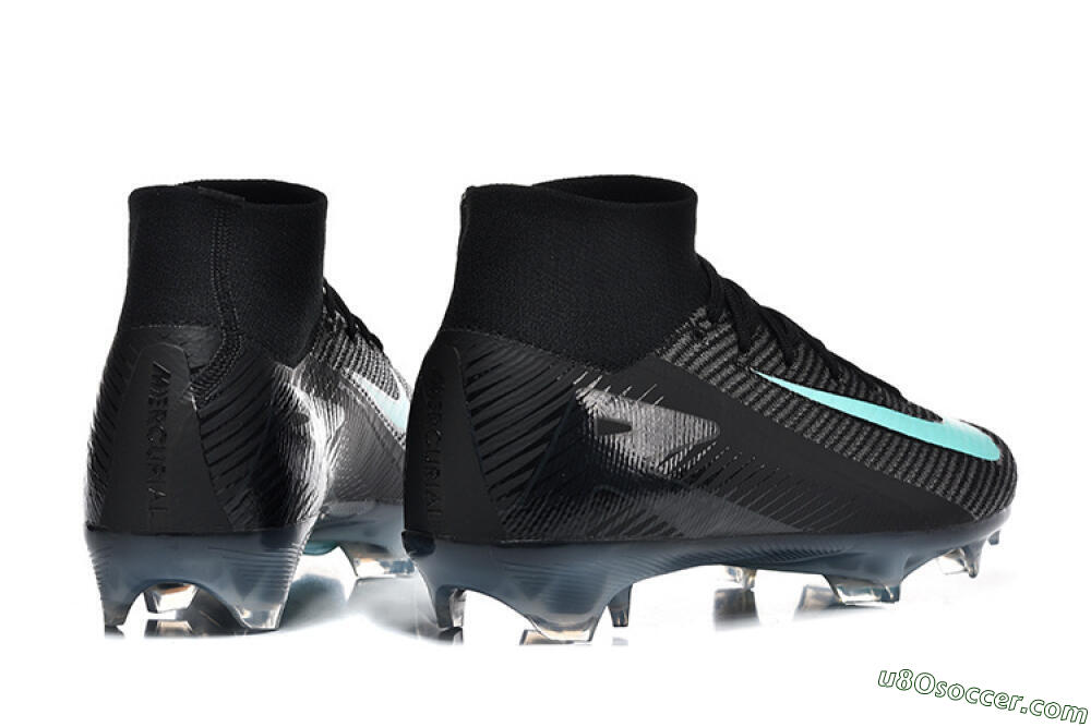Nike Air Zoom Mercurial Superfly 10 Elite FG Firm Ground Soccer Cleats - Black/Ice Blue/Charcoal Gray 9