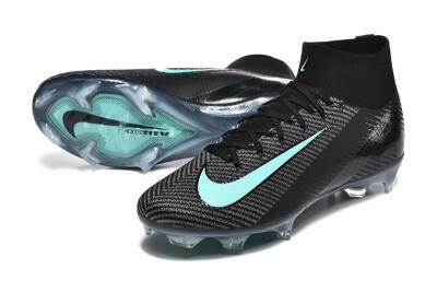 Nike Air Zoom Mercurial Superfly 10 Elite FG Firm Ground Soccer Cleats - Black/Ice Blue/Charcoal Gray