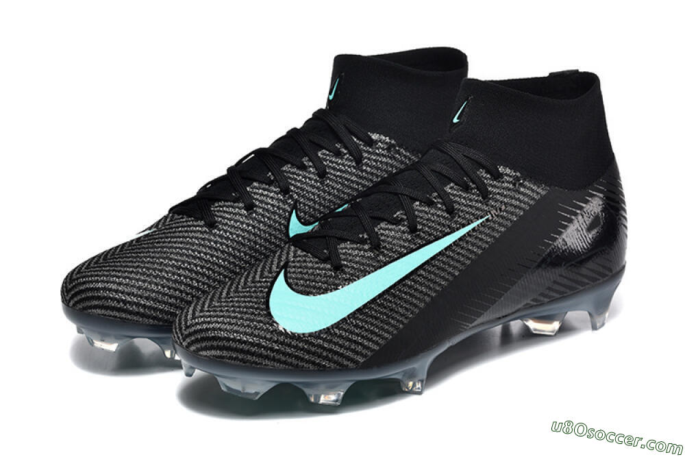 Nike Air Zoom Mercurial Superfly 10 Elite FG Firm Ground Soccer Cleats - Black/Ice Blue/Charcoal Gray 5