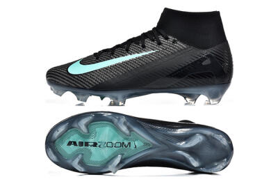 Nike Air Zoom Mercurial Superfly 10 Elite FG Firm Ground Soccer Cleats - Black/Ice Blue/Charcoal Gray