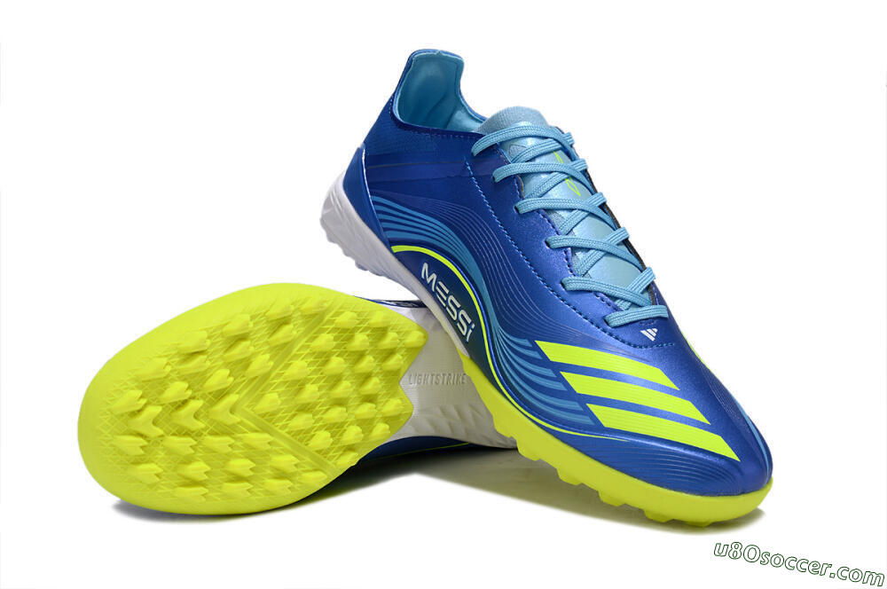 Messi x Adidas F50 Pro TF Artificial Turf Soccer Shoes - Blue/Electric Blue/Lime Green 3