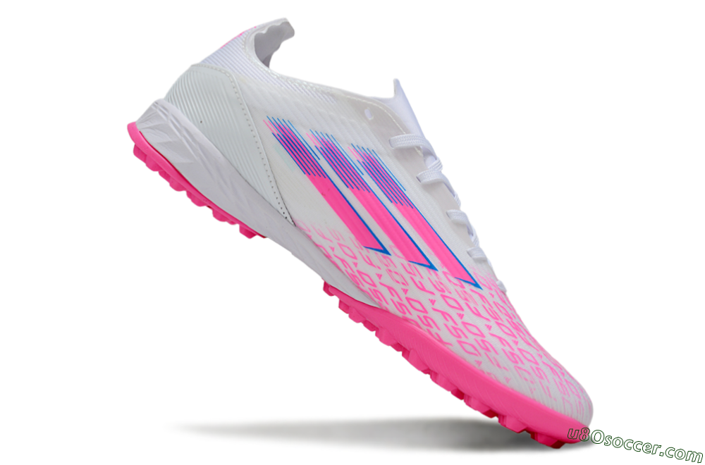 Adidas F50 Elite TF Artificial Turf Soccer Shoes - White/Bright Pink/Light Blue 5