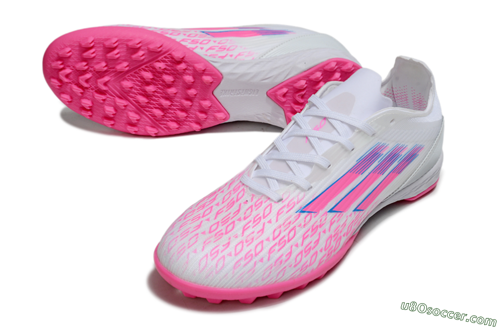 Adidas F50 Elite TF Artificial Turf Soccer Shoes - White/Bright Pink/Light Blue 3