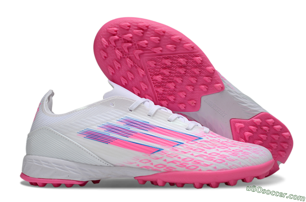Adidas F50 Elite TF Artificial Turf Soccer Shoes - White/Bright Pink/Light Blue 1