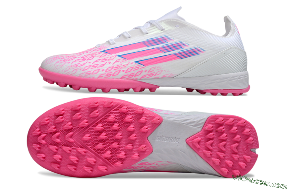 Adidas F50 Elite TF Artificial Turf Soccer Shoes - White/Bright Pink/Light Blue 0