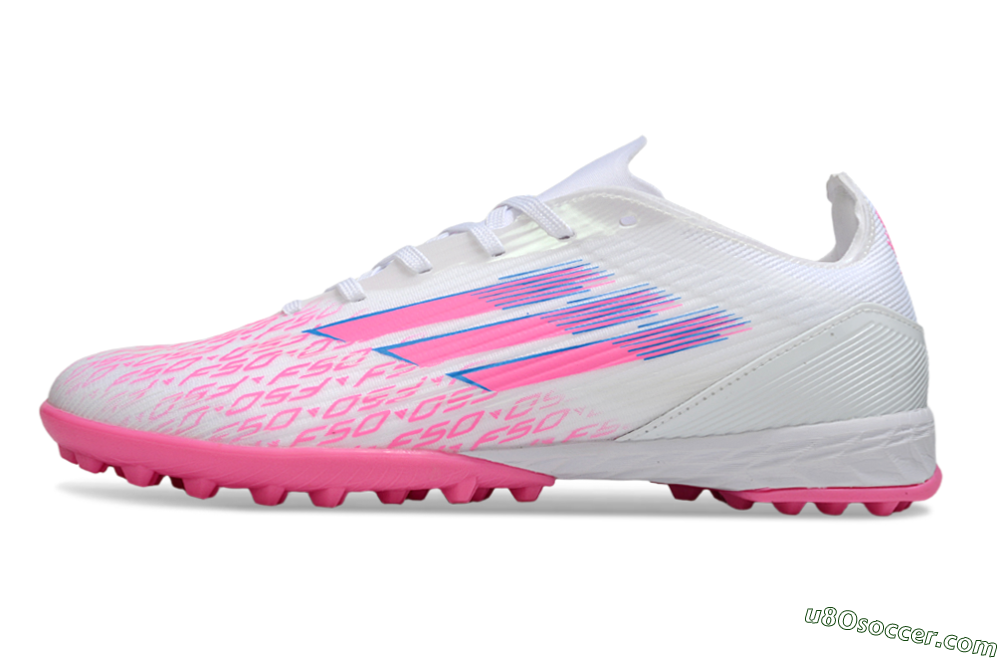 Adidas F50 Elite TF Artificial Turf Soccer Shoes - White/Bright Pink/Light Blue 2