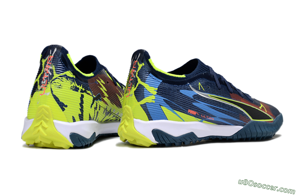 Puma Ultra Ultimate TF Artificial Turf Soccer Shoes - Blue/Neon Green/Orange 6