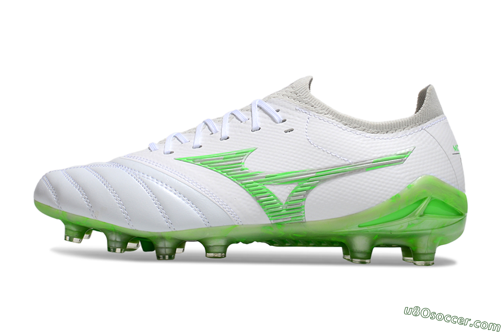Mizuno Morelia Neo 4 FG Firm Ground Soccer Cleats - White/Lime Green/Neon Green 2