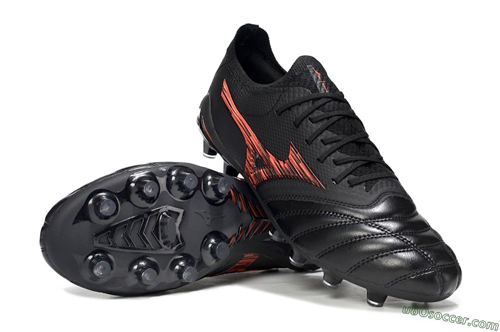 Mizuno Morelia Neo 4 FG Firm Ground Soccer Cleats - Black/Fiery Red/Graphite Black 0