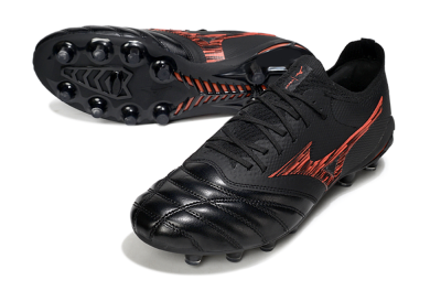 Mizuno Morelia Neo 4 FG Firm Ground Soccer Cleats - Black/Fiery Red/Graphite Black