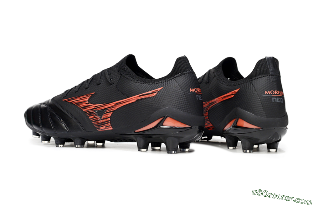 Mizuno Morelia Neo 4 FG Firm Ground Soccer Cleats - Black/Fiery Red/Graphite Black 4
