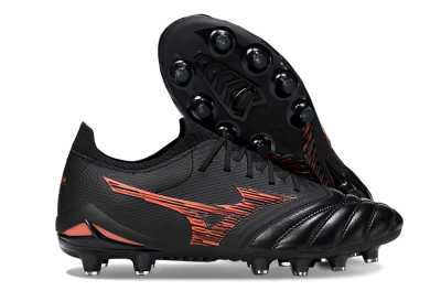 Mizuno Morelia Neo 4 FG Firm Ground Soccer Cleats - Black/Fiery Red/Graphite Black