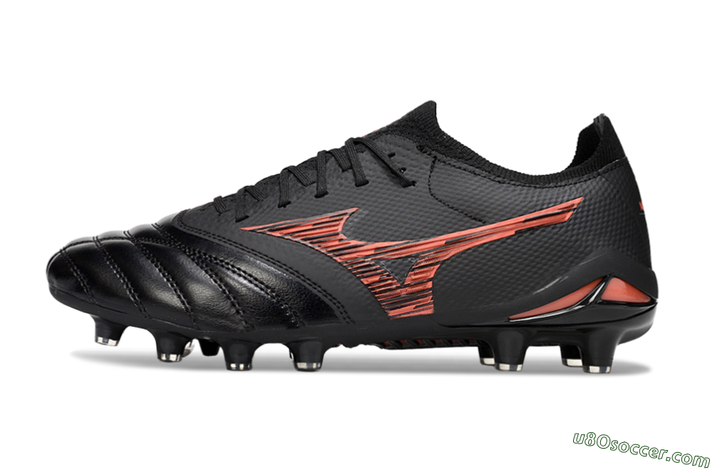 Mizuno Morelia Neo 4 FG Firm Ground Soccer Cleats - Black/Fiery Red/Graphite Black 2