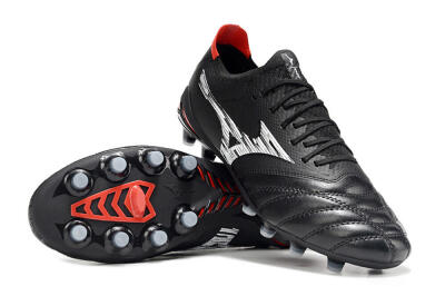 Mizuno Morelia Neo 4 FG Firm Ground Soccer Cleats - Black/Crimson Red/Steel Gray