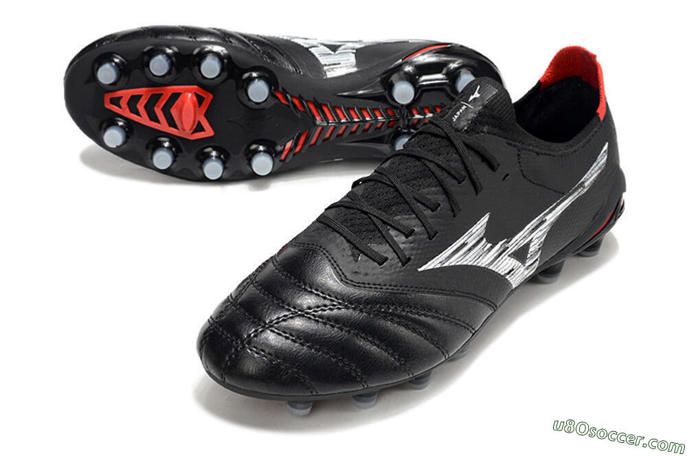 Mizuno Morelia Neo 4 FG Firm Ground Soccer Cleats - Black/Crimson Red/Steel Gray 3