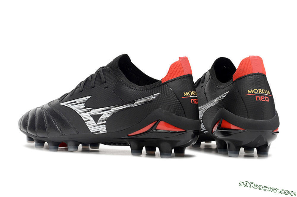 Mizuno Morelia Neo 4 FG Firm Ground Soccer Cleats - Black/Crimson Red/Steel Gray 4