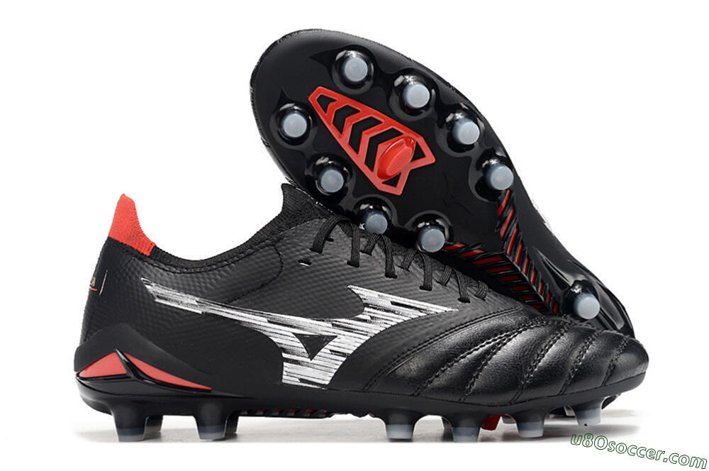 Mizuno Morelia Neo 4 FG Firm Ground Soccer Cleats - Black/Crimson Red/Steel Gray 1