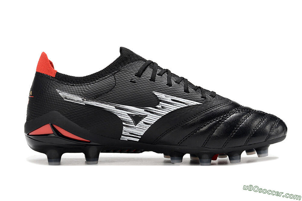 Mizuno Morelia Neo 4 FG Firm Ground Soccer Cleats - Black/Crimson Red/Steel Gray 5