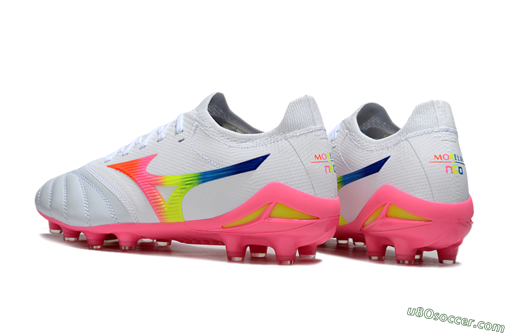 Mizuno Morelia Neo 4 FG Firm Ground Soccer Cleats - White/Vibrant Pink/Neon Yellow 4