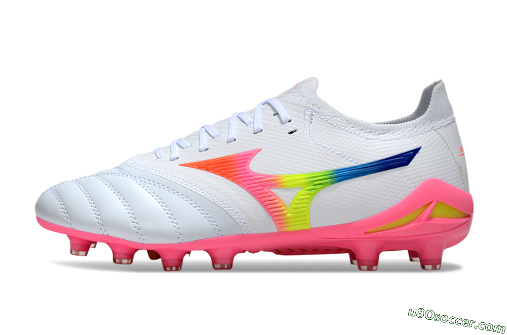Mizuno Morelia Neo 4 FG Firm Ground Soccer Cleats - White/Vibrant Pink/Neon Yellow 2