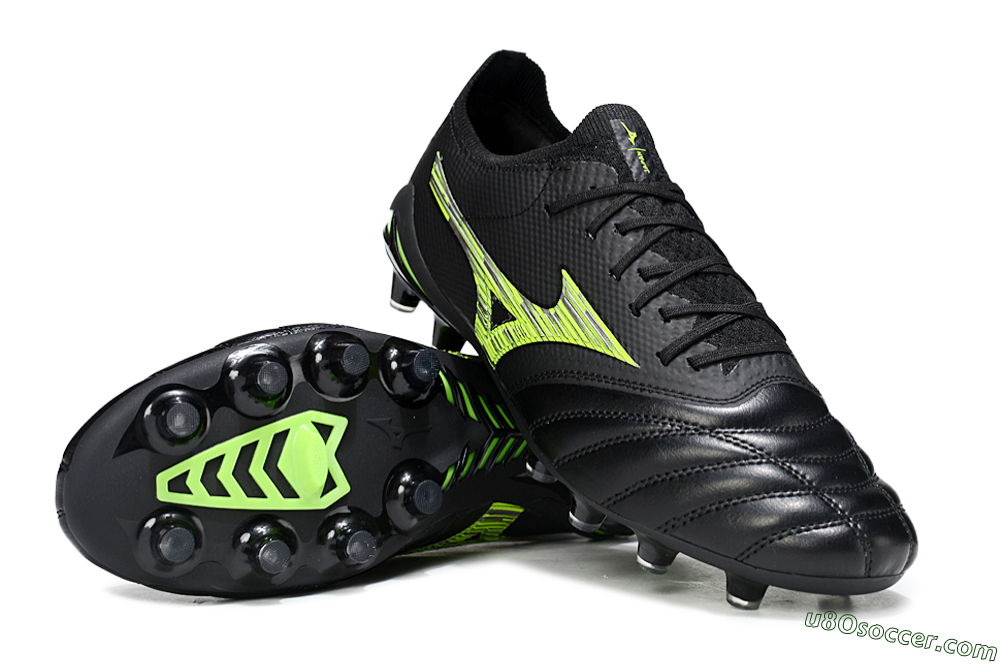 Mizuno Morelia Neo 4 FG Firm Ground Soccer Cleats - Black/Vibrant Green/Neon Yellow 0