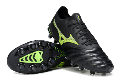 Mizuno Morelia Neo 4 FG Firm Ground Soccer Cleats - Black/Vibrant Green/Neon Yellow