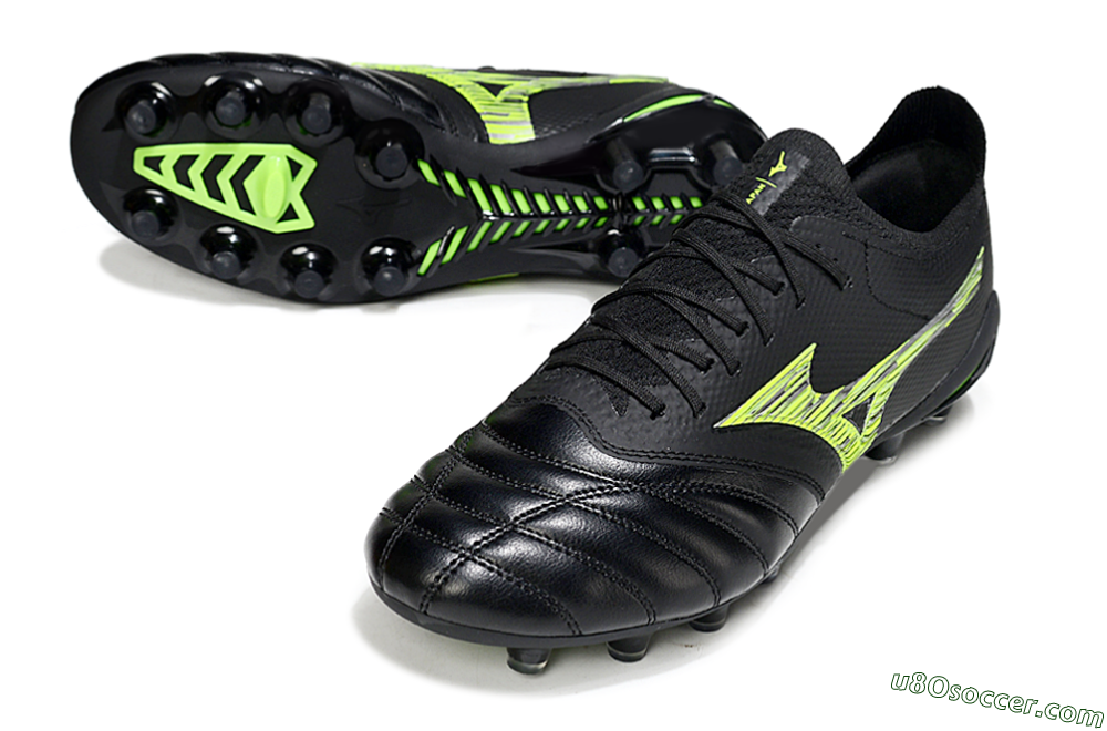 Mizuno Morelia Neo 4 FG Firm Ground Soccer Cleats - Black/Vibrant Green/Neon Yellow 3