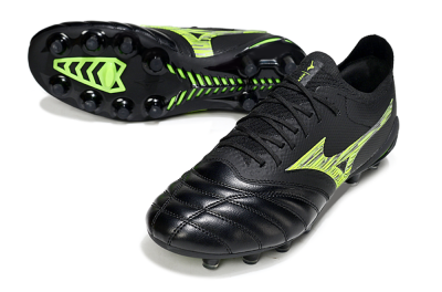 Mizuno Morelia Neo 4 FG Firm Ground Soccer Cleats - Black/Vibrant Green/Neon Yellow
