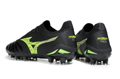 Mizuno Morelia Neo 4 FG Firm Ground Soccer Cleats - Black/Vibrant Green/Neon Yellow