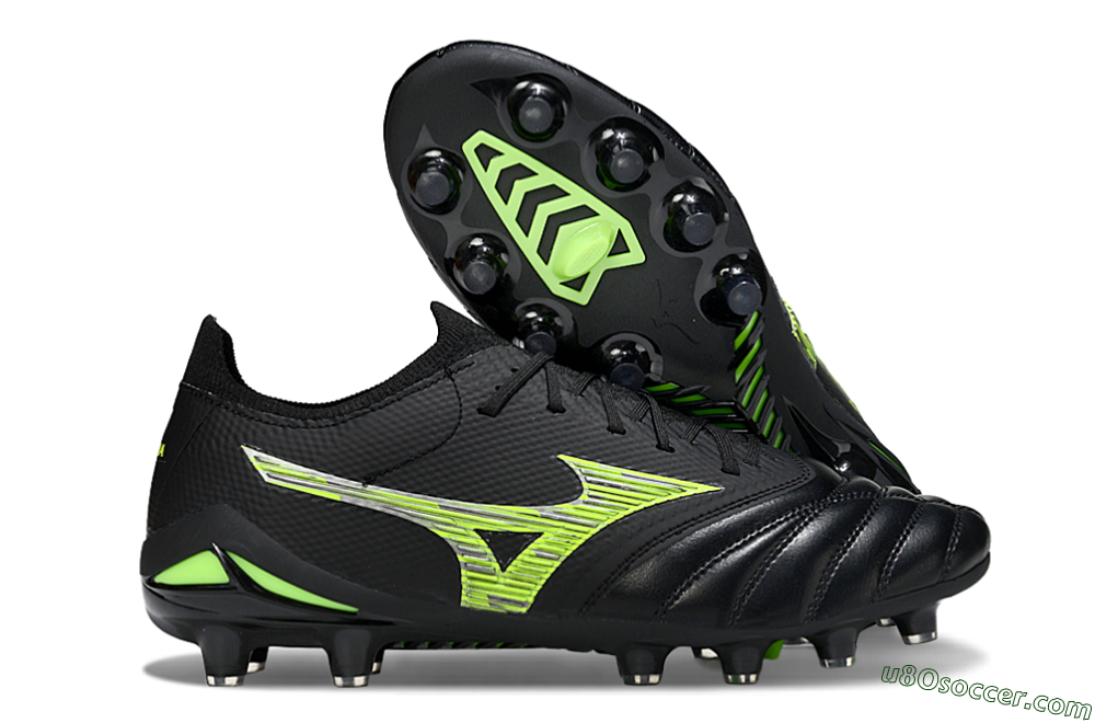 Mizuno Morelia Neo 4 FG Firm Ground Soccer Cleats - Black/Vibrant Green/Neon Yellow 1