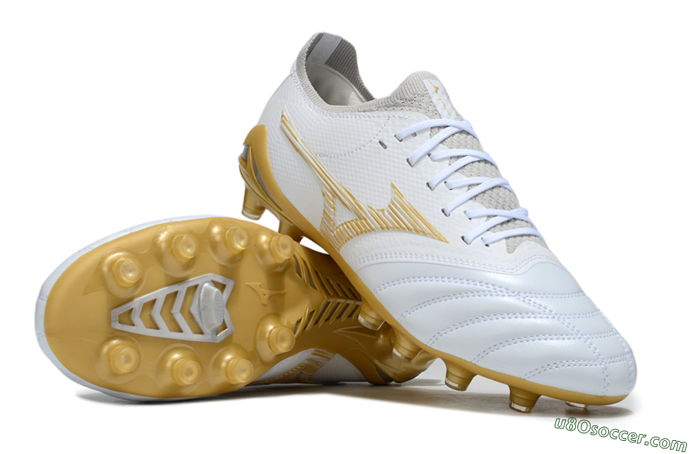 Mizuno Morelia Neo 4 FG Firm Ground Soccer Cleats - White/Golden Accent/Classic White 0