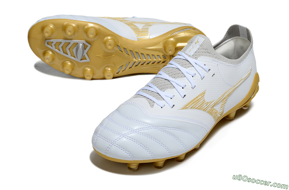 Mizuno Morelia Neo 4 FG Firm Ground Soccer Cleats - White/Golden Accent/Classic White 3
