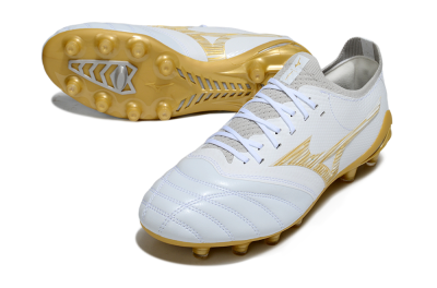Mizuno Morelia Neo 4 FG Firm Ground Soccer Cleats - White/Golden Accent/Classic White