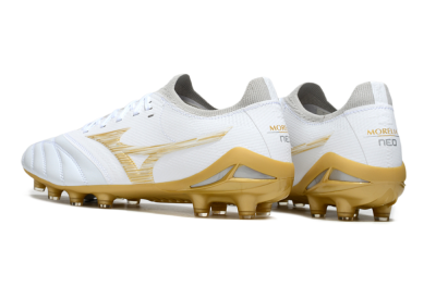 Mizuno Morelia Neo 4 FG Firm Ground Soccer Cleats - White/Golden Accent/Classic White