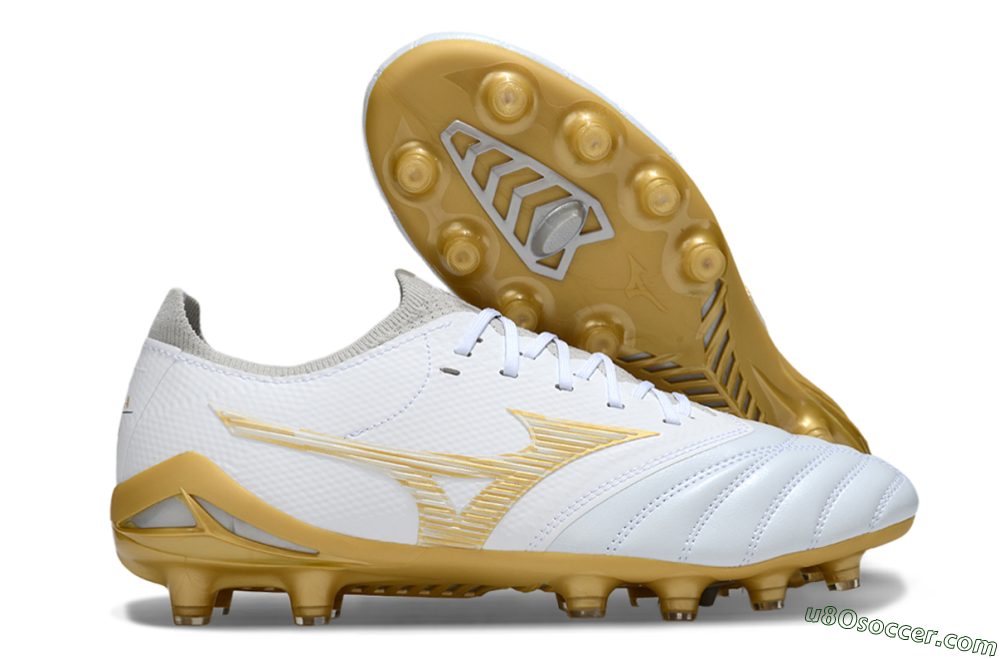 Mizuno Morelia Neo 4 FG Firm Ground Soccer Cleats - White/Golden Accent/Classic White 1