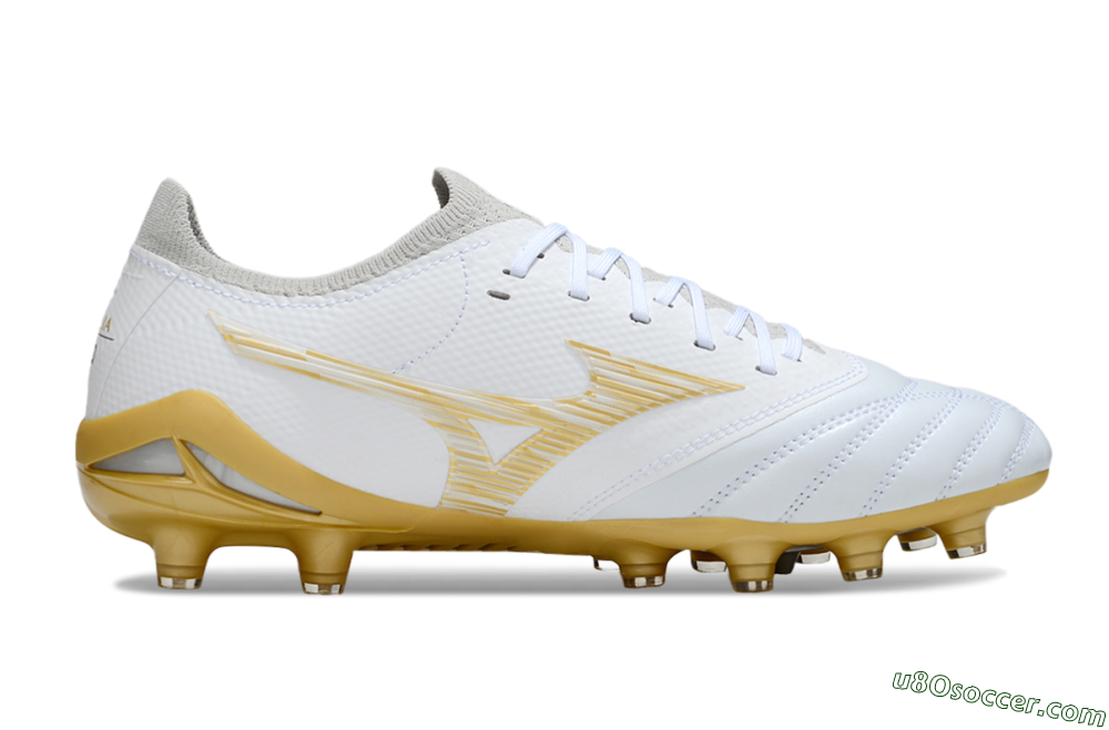 Mizuno Morelia Neo 4 FG Firm Ground Soccer Cleats - White/Golden Accent/Classic White 5