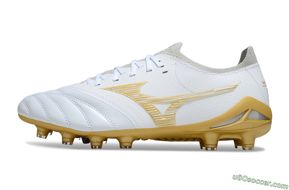 Mizuno Morelia Neo 4 FG Firm Ground Soccer Cleats - White/Golden Accent/Classic White 2