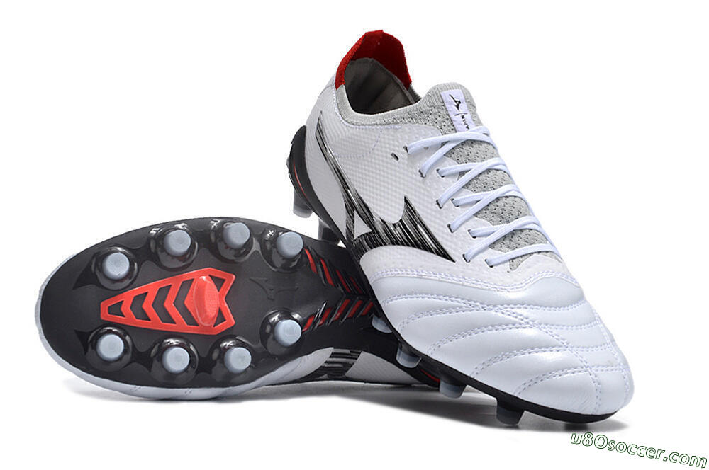 Mizuno Morelia Neo 4 FG Firm Ground Soccer Cleats - White/Scarlet/Silver 0