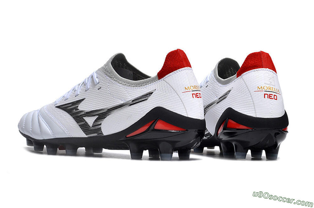Mizuno Morelia Neo 4 FG Firm Ground Soccer Cleats - White/Scarlet/Silver 4