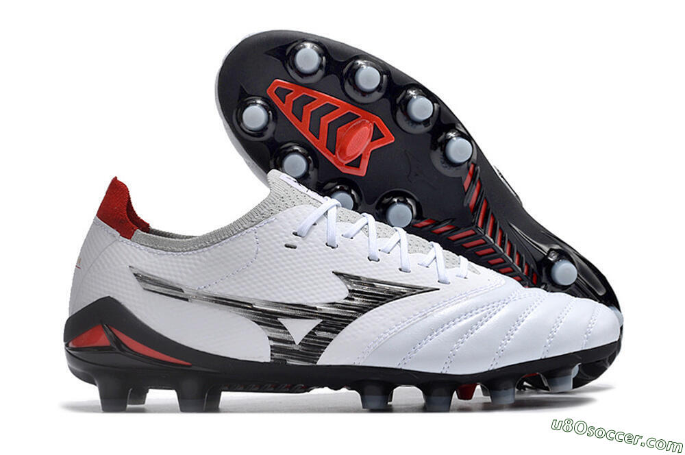 Mizuno Morelia Neo 4 FG Firm Ground Soccer Cleats - White/Scarlet/Silver 1