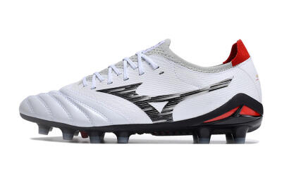 Mizuno Morelia Neo 4 FG Firm Ground Soccer Cleats - White/Scarlet/Silver