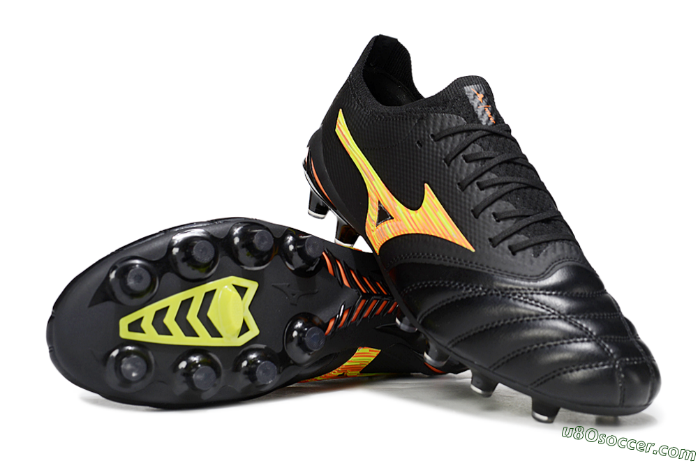 Mizuno Morelia Neo 4 FG Firm Ground Soccer Cleats - Black/Bright Yellow/Fiery Orange 0