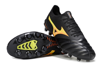 Mizuno Morelia Neo 4 FG Firm Ground Soccer Cleats - Black/Bright Yellow/Fiery Orange