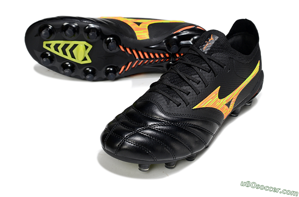 Mizuno Morelia Neo 4 FG Firm Ground Soccer Cleats - Black/Bright Yellow/Fiery Orange 3