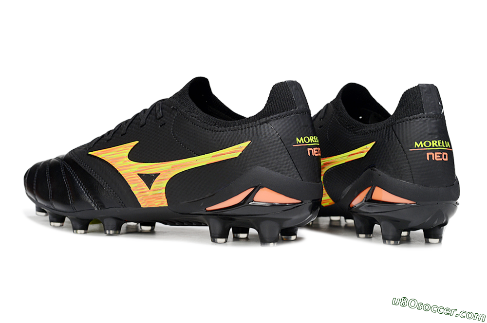 Mizuno Morelia Neo 4 FG Firm Ground Soccer Cleats - Black/Bright Yellow/Fiery Orange 4
