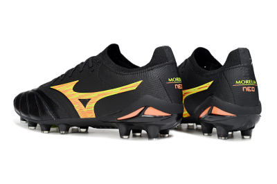 Mizuno Morelia Neo 4 FG Firm Ground Soccer Cleats - Black/Bright Yellow/Fiery Orange