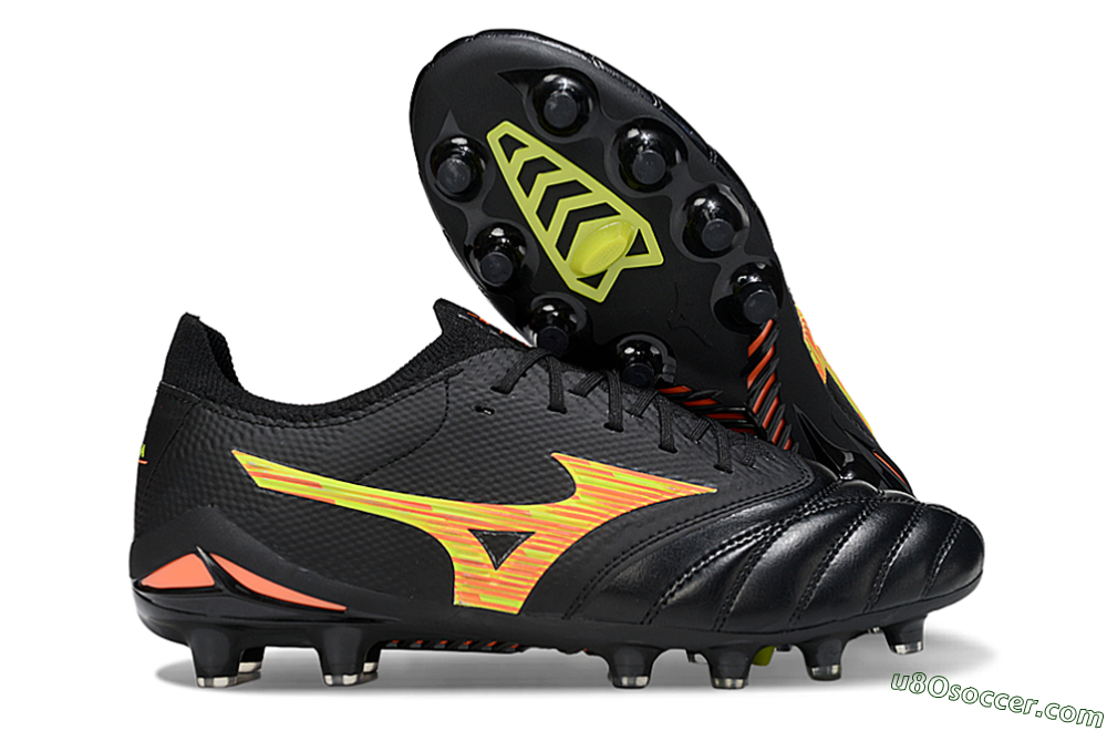 Mizuno Morelia Neo 4 FG Firm Ground Soccer Cleats - Black/Bright Yellow/Fiery Orange 1