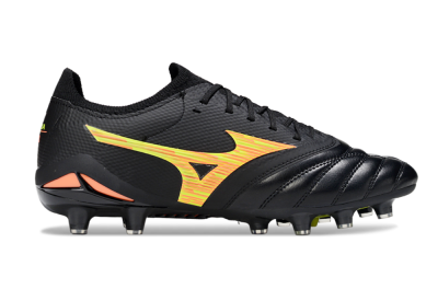 Mizuno Morelia Neo 4 FG Firm Ground Soccer Cleats - Black/Bright Yellow/Fiery Orange