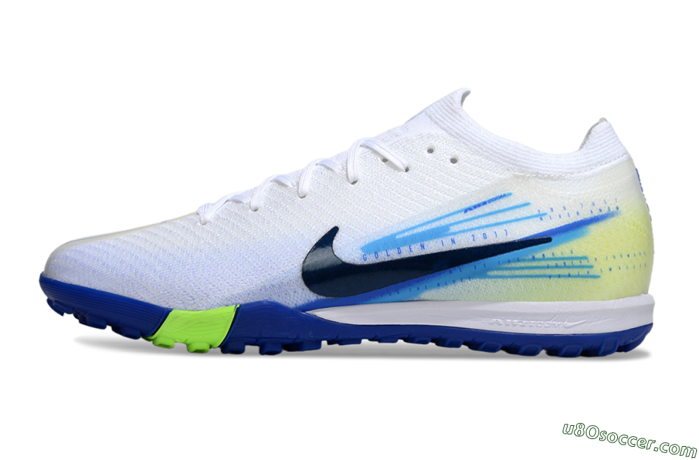 Nike Air Zoom Mercurial Vapor 16 Elite TF Artificial Turf Soccer Shoes - White/Electric Blue/Lime Green 2