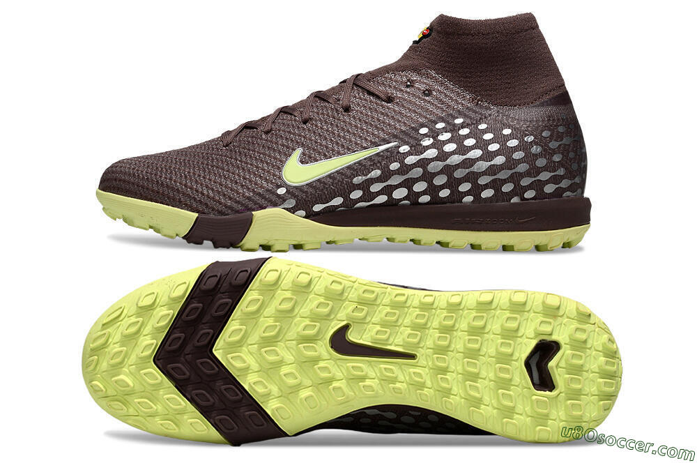 Nike Air Zoom Mercurial Superfly 10 Elite TF Artificial Turf Soccer Shoes - Brown/Lime Green/Slate Grey 0